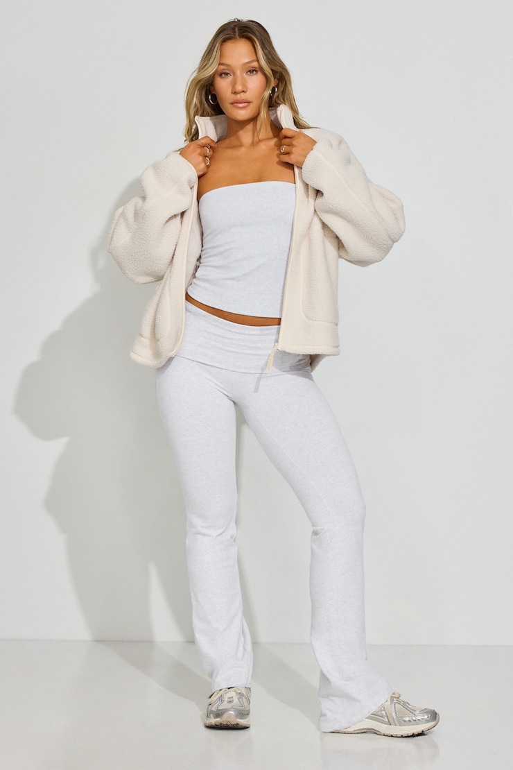 Sherpa Fleece Full Zip Jacket, Perfect Pearl, large