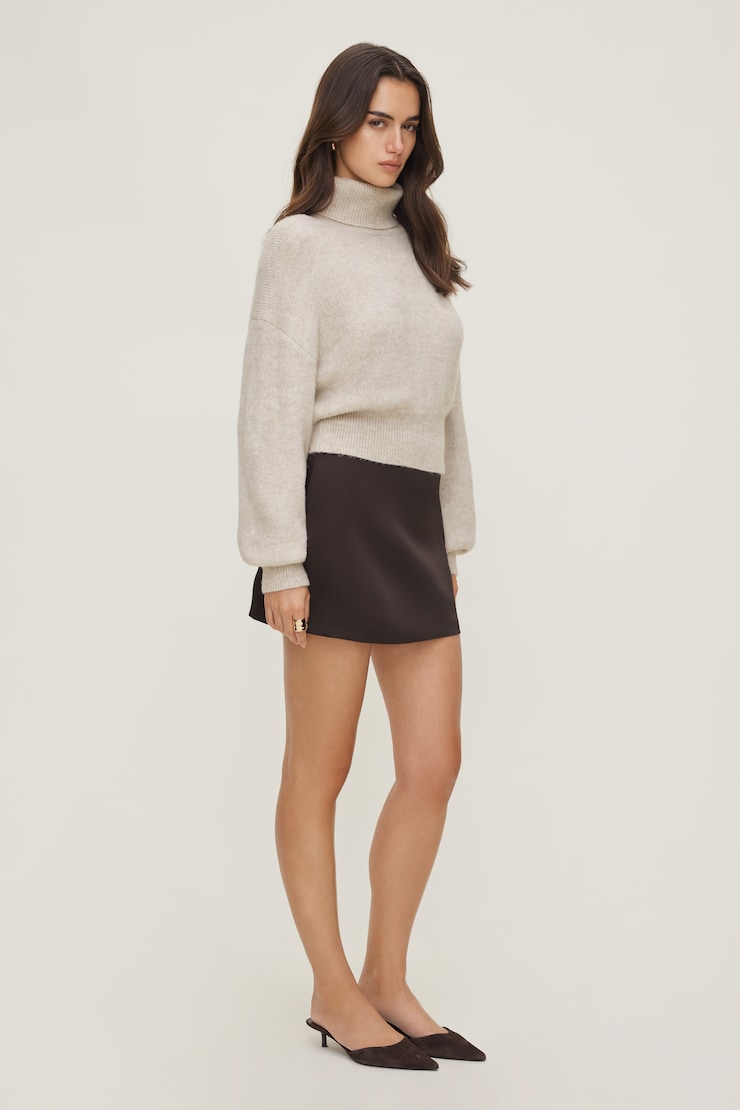 Fitted Satin Mini Skirt Java Brown large