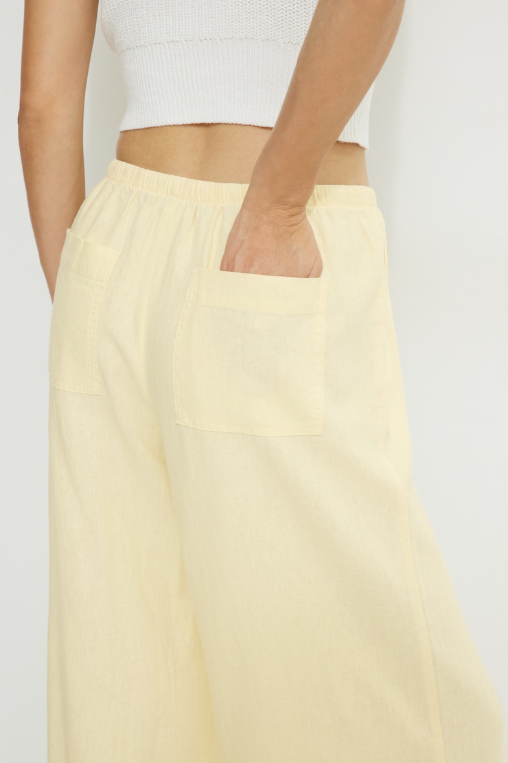Pantalon à jambe large en lin Leo Jaune double-crème large