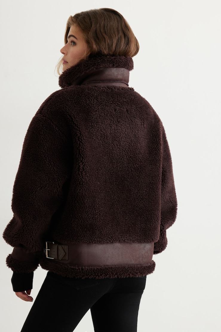 Sherpa Aviator Jacket Brown Stone large