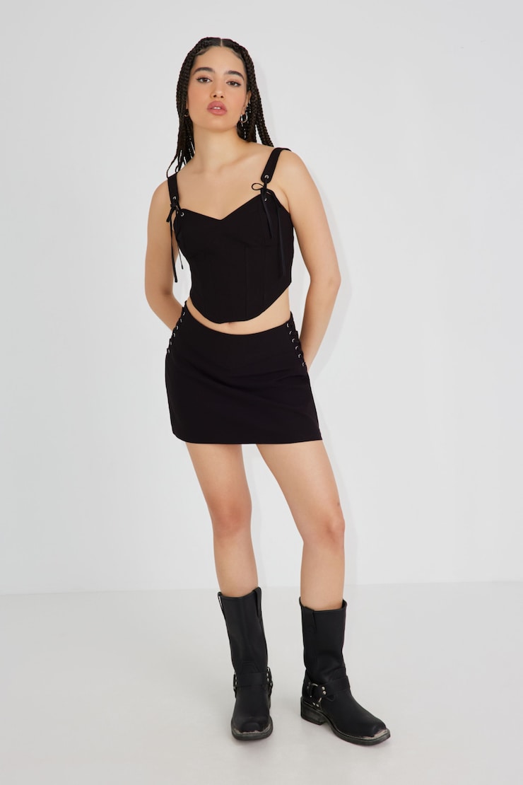 Tie Strap Bustier, Jet Black, large