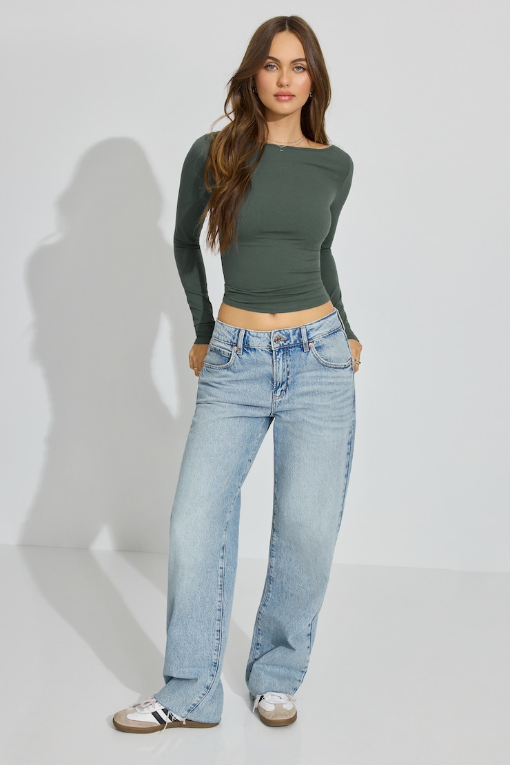 Sleek Boat Neck Long Sleeve Top-Test R2 update, Urban Chic Green, large