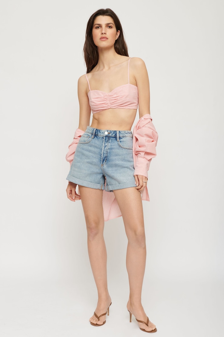 Bustier à col en cœur Max Rayures beiges sur fond rouge large