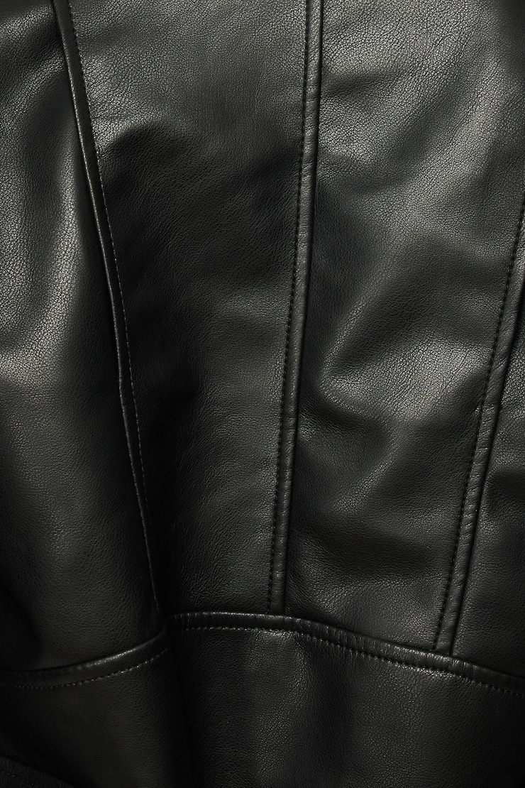Belted Faux Leather Biker Jacket Jet Black large