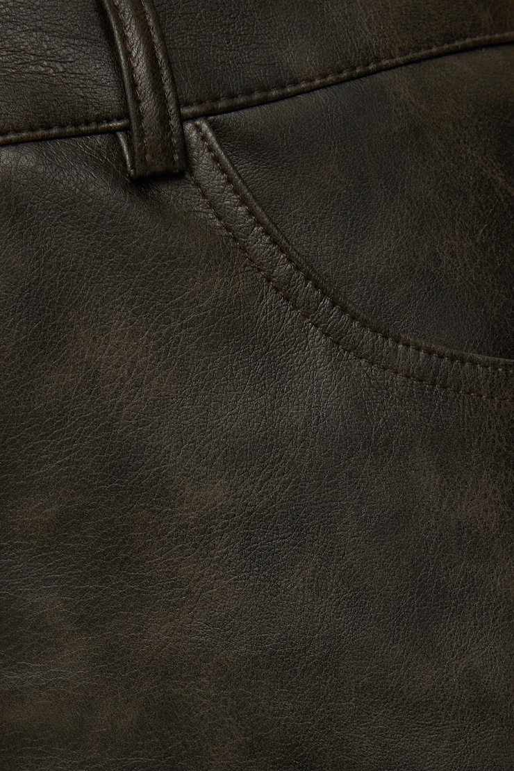 Justina Straight Faux Leather Pants Washed Brown large