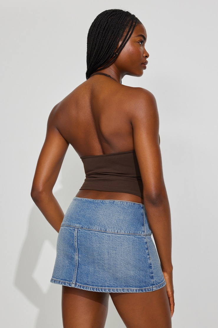 Low Rise Bodycon Denim Skort, Bianca Blue, large