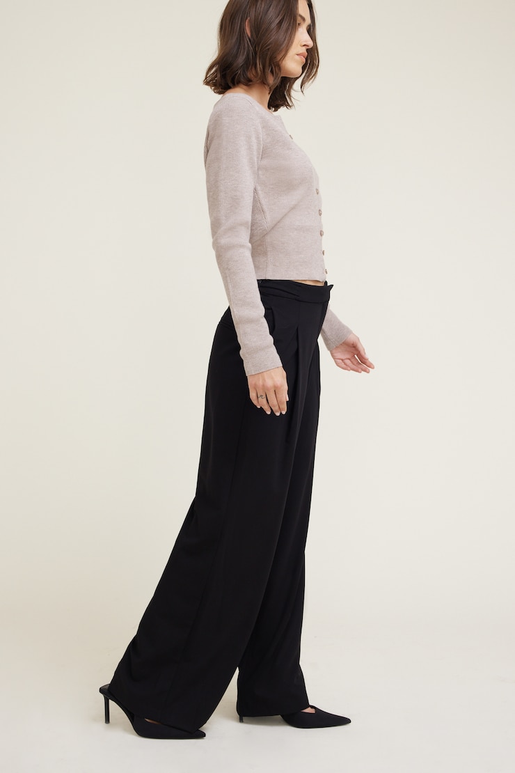Pantalon plissé à jambe large Leni Noir encre large