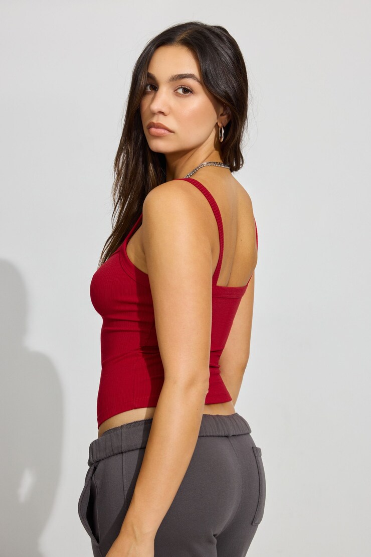 Kasey Scoop Neck Ribbed Cami, Chili Pepper Red, large