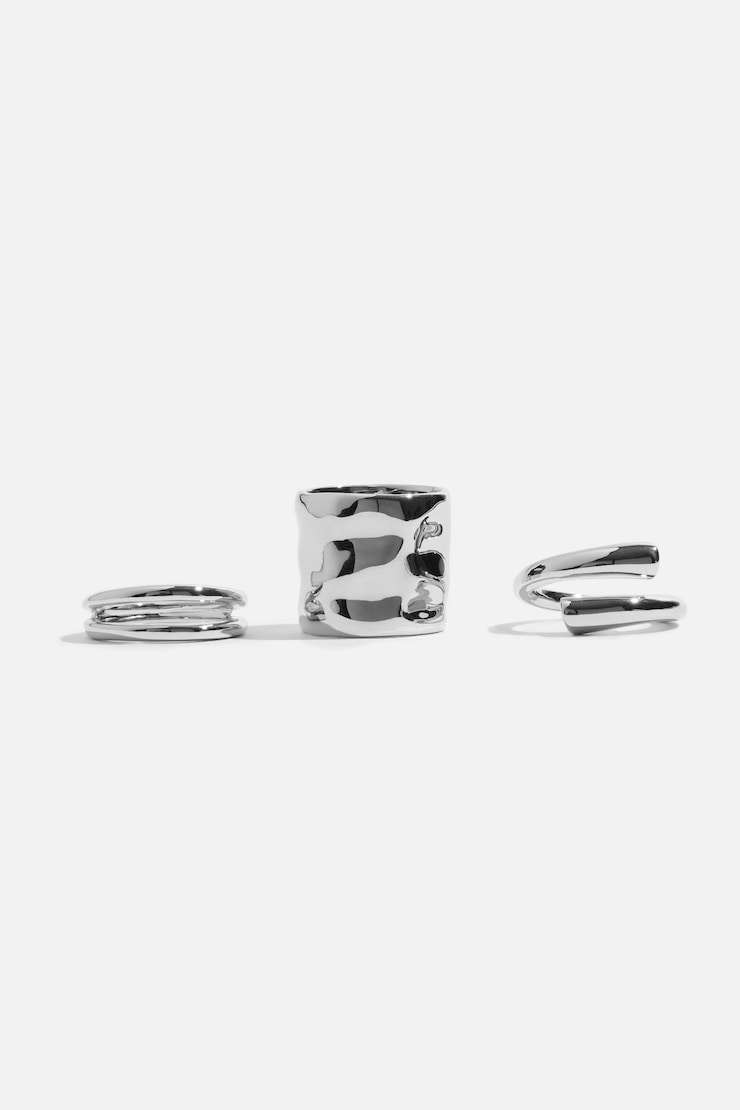 3-Pack Hammered Band Rings Silver large