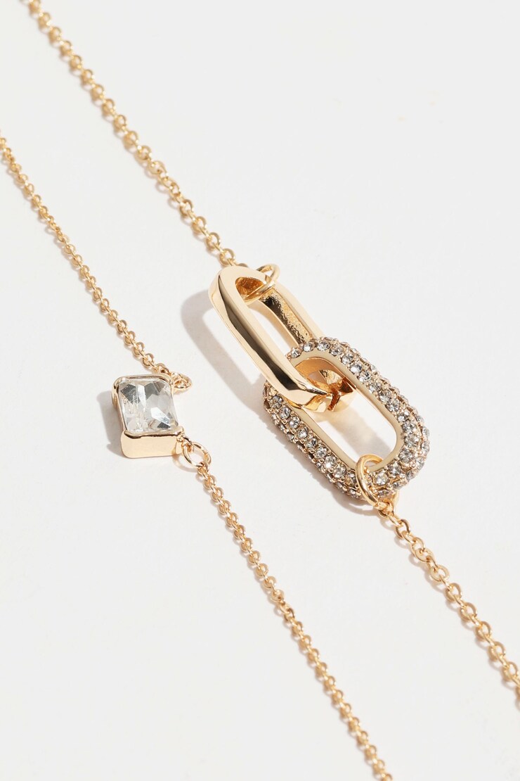 Layered Gem & Links Necklace Clear & Gold large