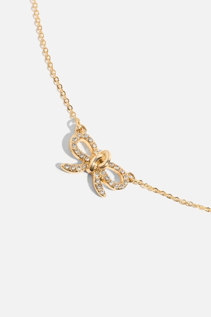 Gem Knotted Bow Necklace Clear/Gold large