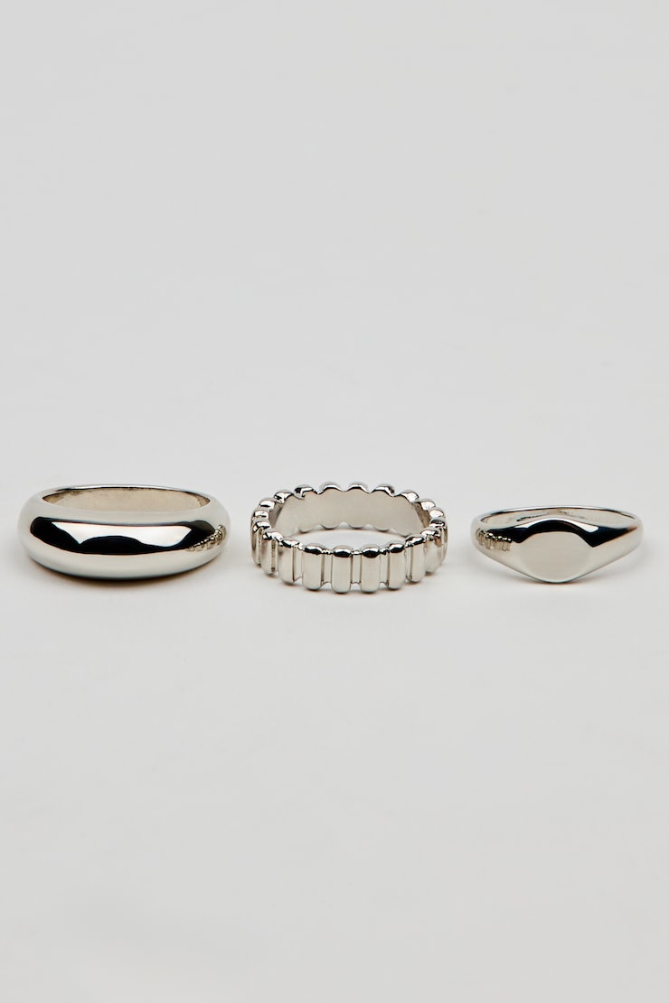 Set of 3 Signet Rings, Silver, large