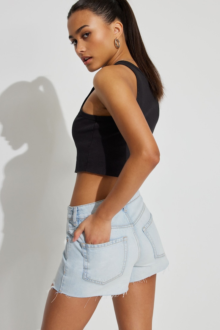 Classic Cut-Off Mom Jean Shorts, Jesse Blue, large