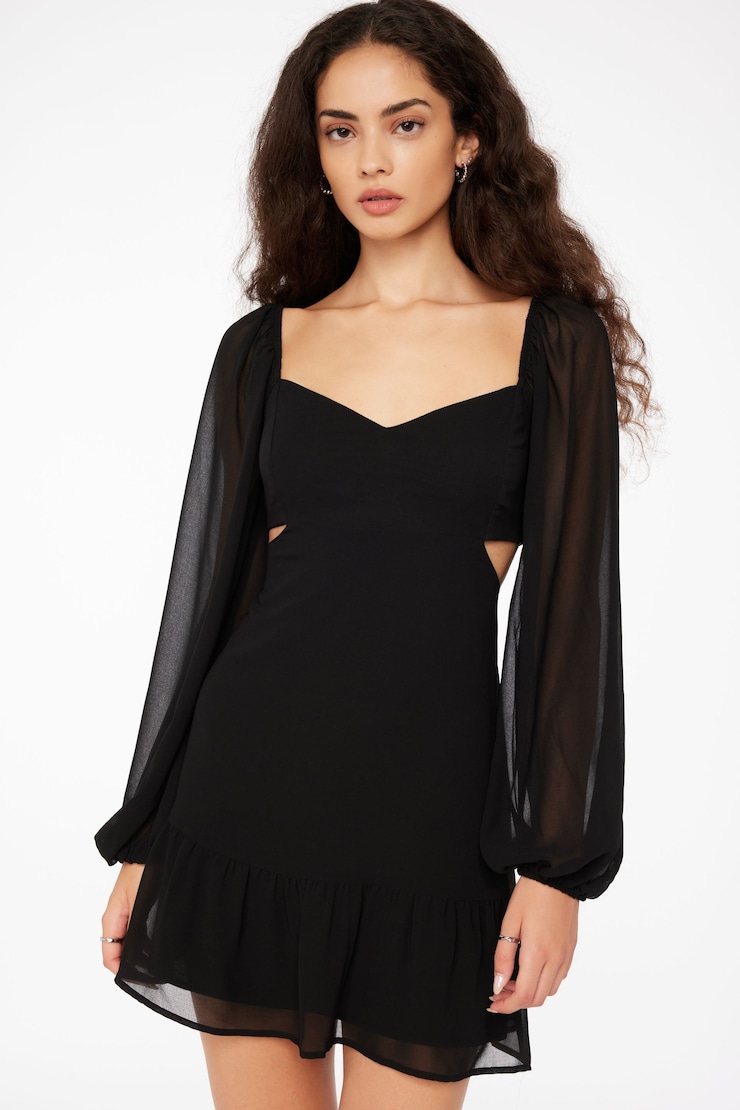 Long Sleeve Cut Out Flare Mini Dress
