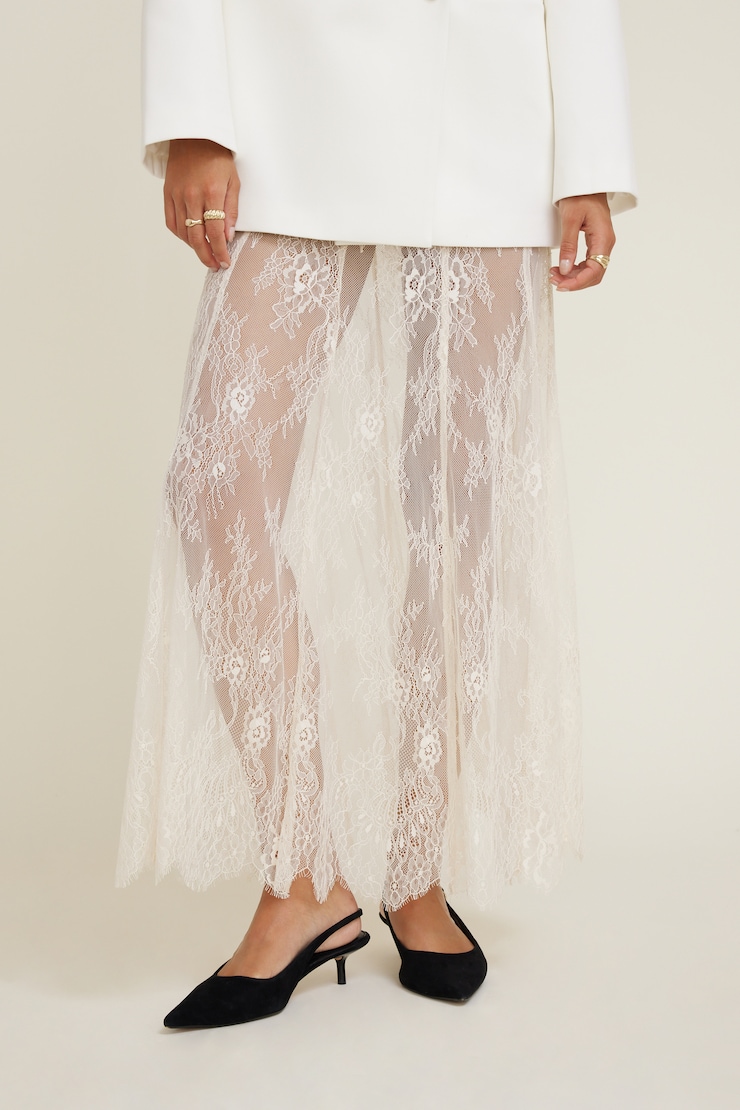 Sheer Lace Maxi Skirt Birch Off White large