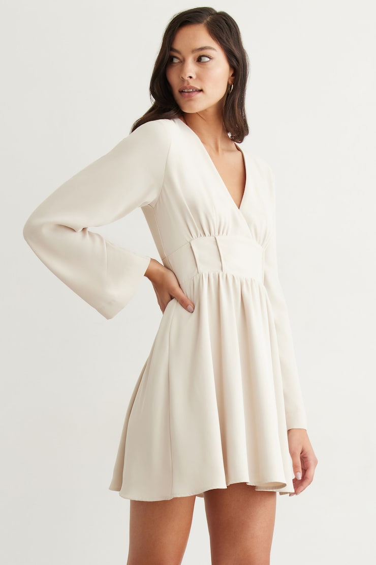 Robe évasée à manches longues Flora Beige jour de pluie large