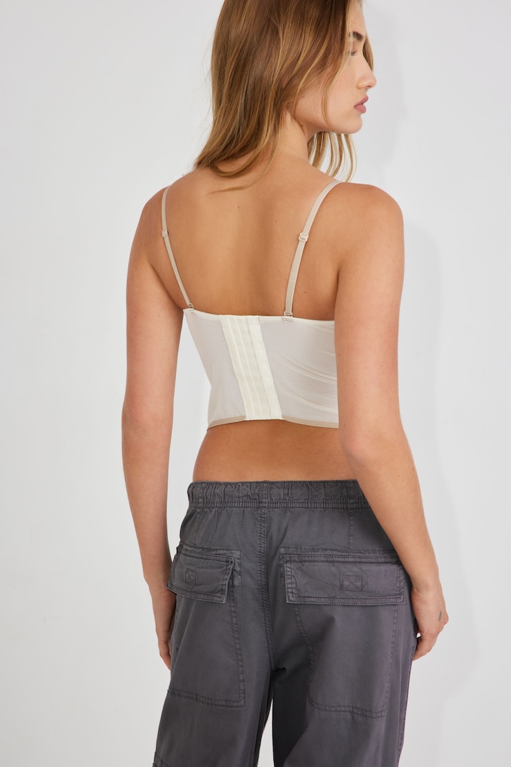 Chrishell Lace Mesh Bustier sandbox copy uk, Cobblestone Brown/Eggnog Beige, large