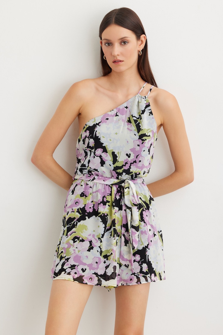 One Shoulder Romper Hydrangea Print large
