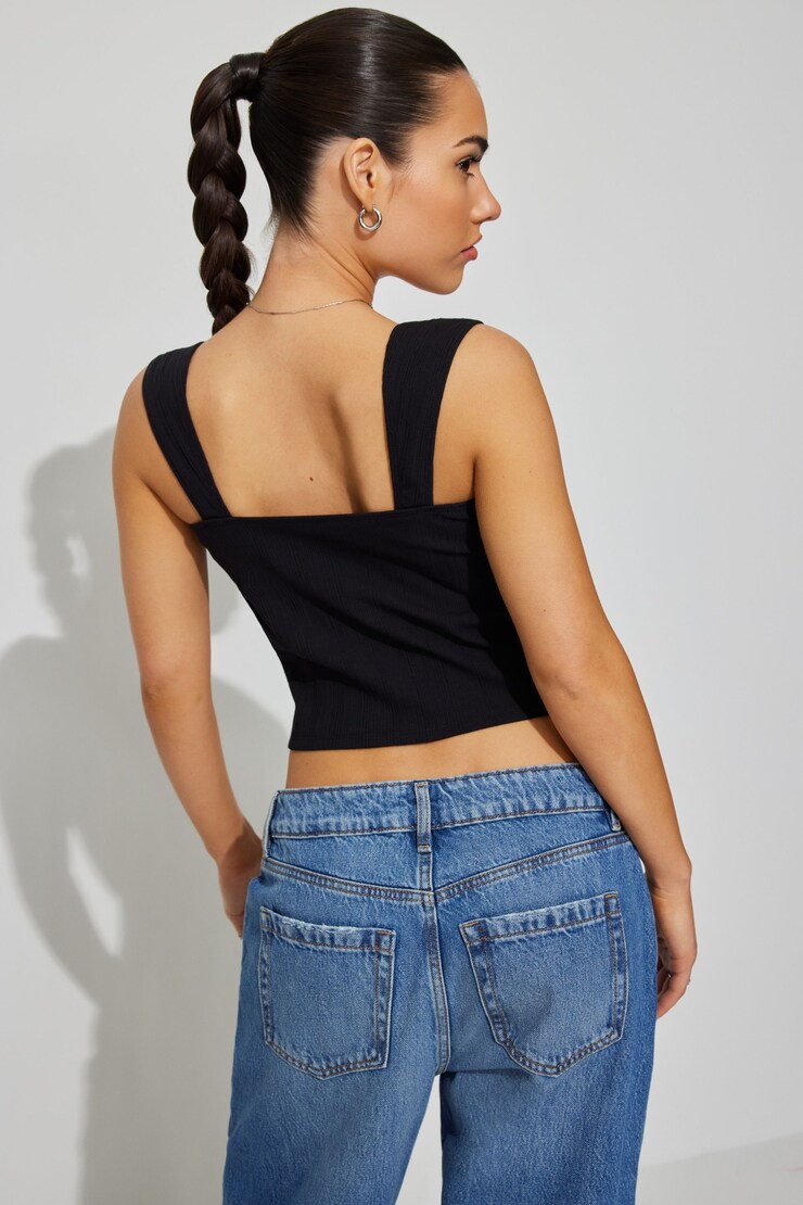 Flyaway Lace Rib Top Black | Garage