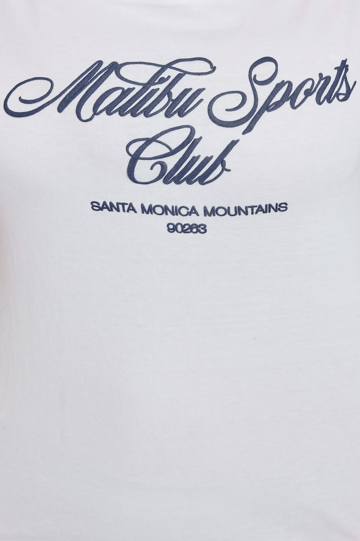 Off Shoulder T Shirt, Bright White with "Malibu" Art, large
