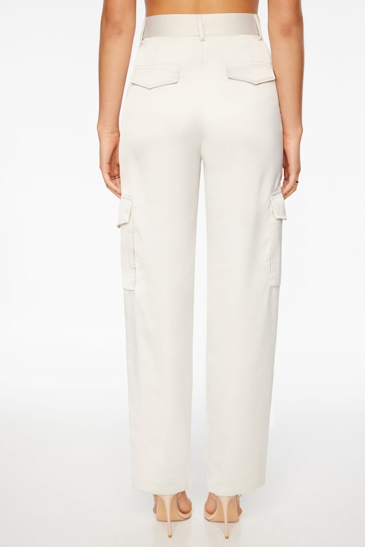 Izabel Satin Straight Leg Cargo Pants Polished Pearl Beige large