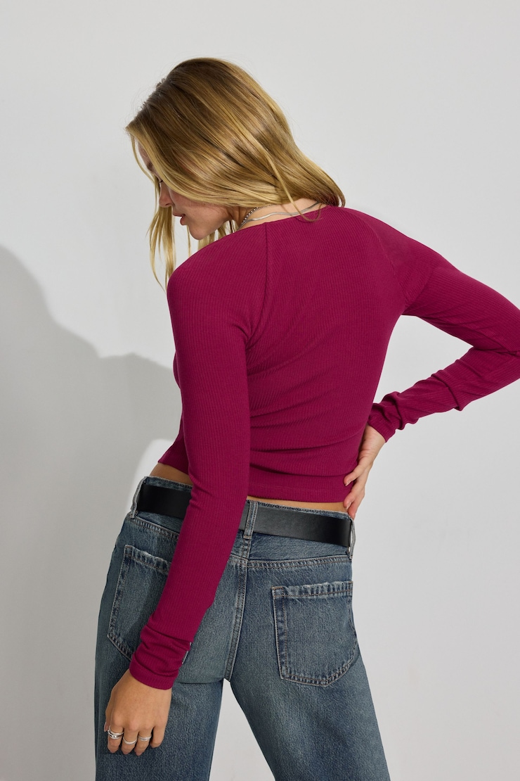 Vanessa Square Neck Top, Plum Red, large