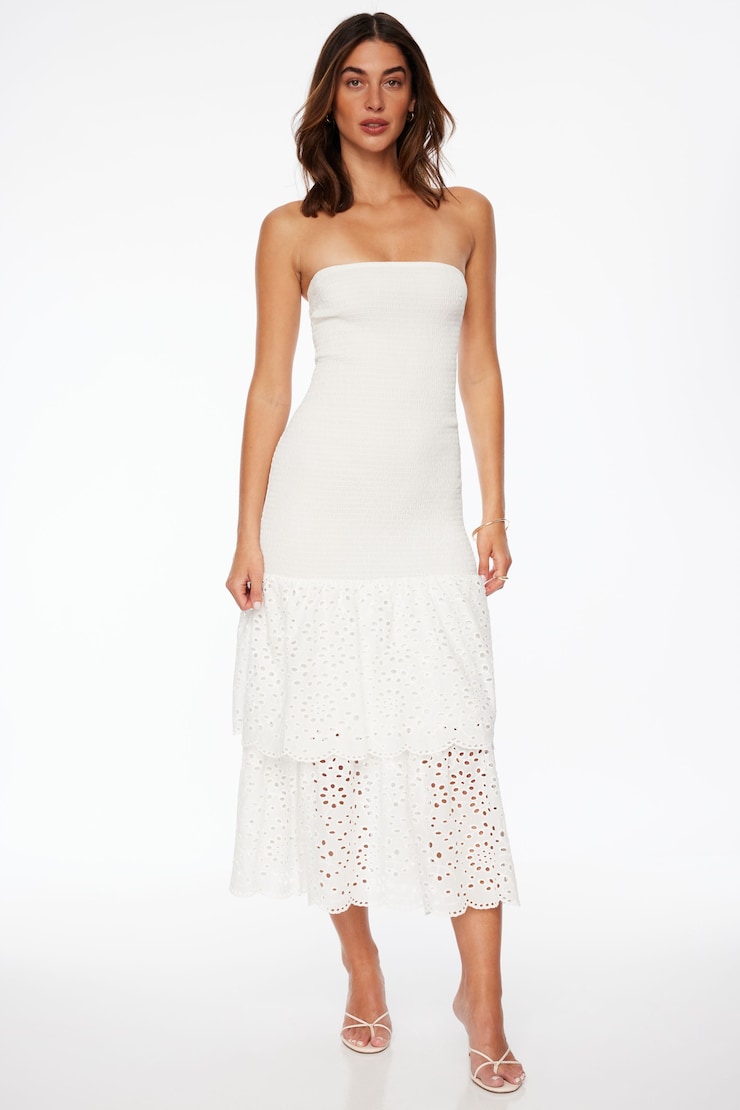Smocked Eyelet Maxi Dress Bright White large