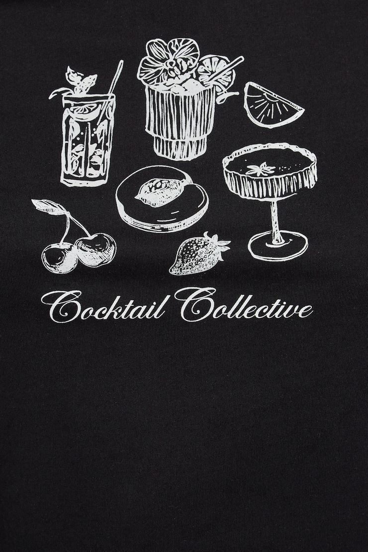 90s Crewneck T-Shirt, Jet Black with "Cocktail" Art, large