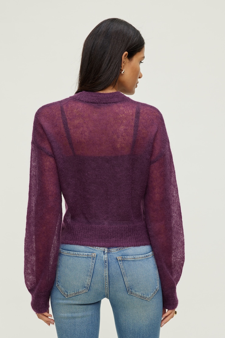 Premium Mohair Balloon Sleeve Sweater Deepest Plum Purple large
