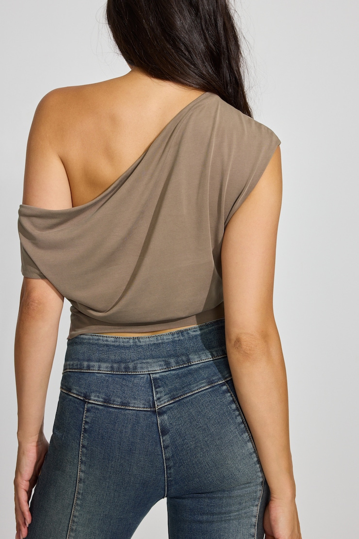 Off Shoulder Band Top, Wild Mushroom Brown, large