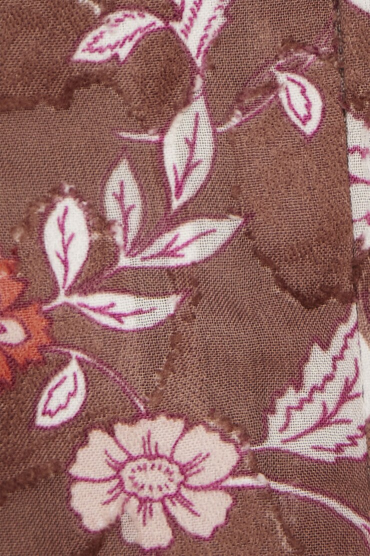 Long Sleeve Flare Mini Dress Taupe & Rose Floral  large