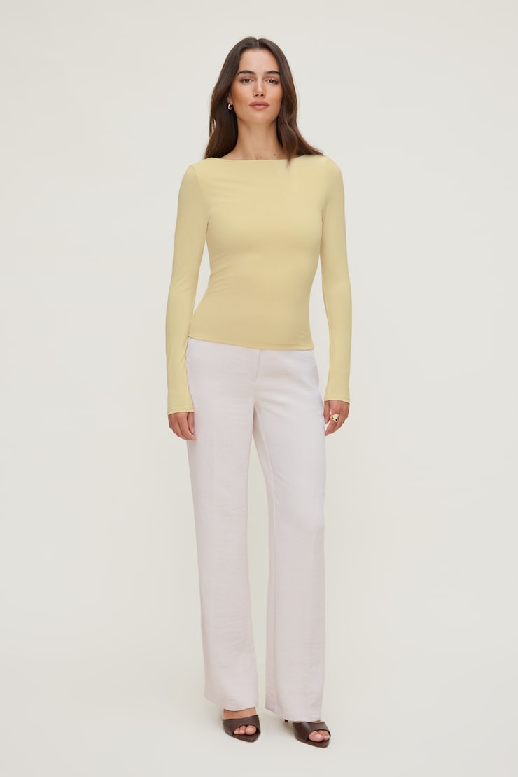 Nola Sculpt Long Sleeve Top Pale Yellow large