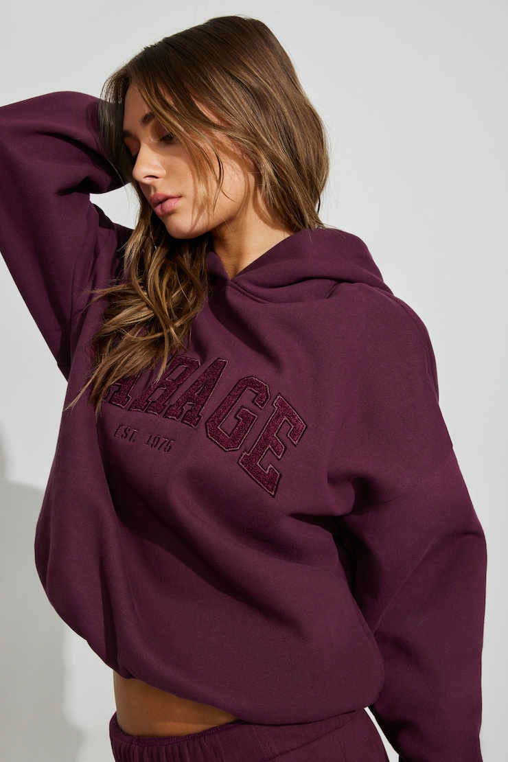 UltraFleece Hoodie, Fig Fantasy Maroon with Chenille "GARAGE" Logo, large