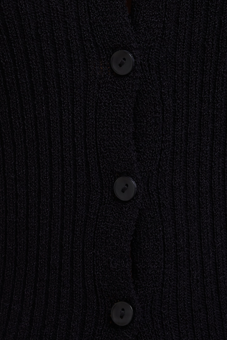 Mila Ribbed V Neck Cardigan Jet Black large