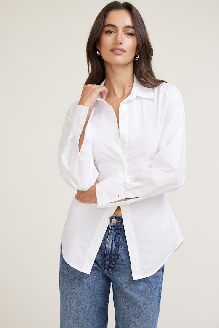 Cinched Waist Poplin Shirt