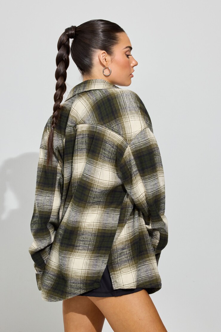 Noah Plaid Button-Up Shirt, Olive Night Green Plaid, large