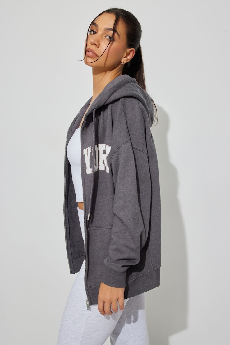 Oversized Hoodie Zippie, Forged Iron Grey with "New York" Art, large
