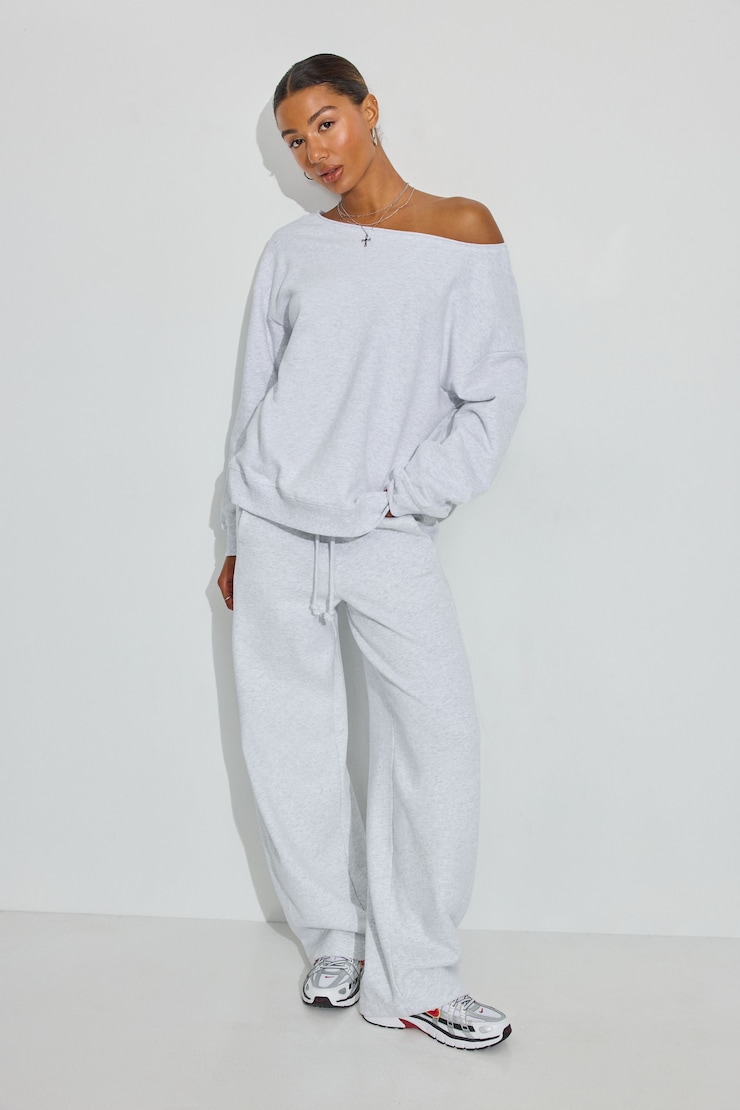 SoftTerry Off Shoulder Sweatshirt, Spring Grey Mix, large