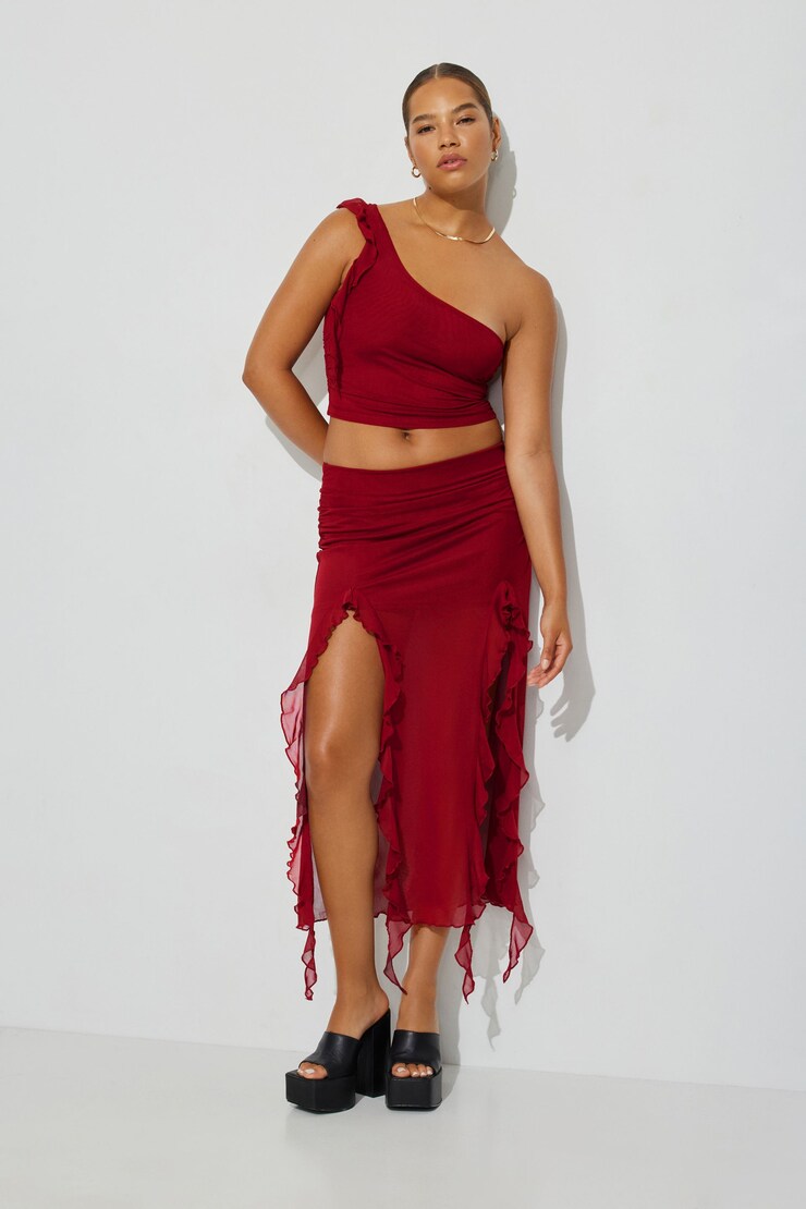 Ruffle Midi Skirt, Biking Red, large