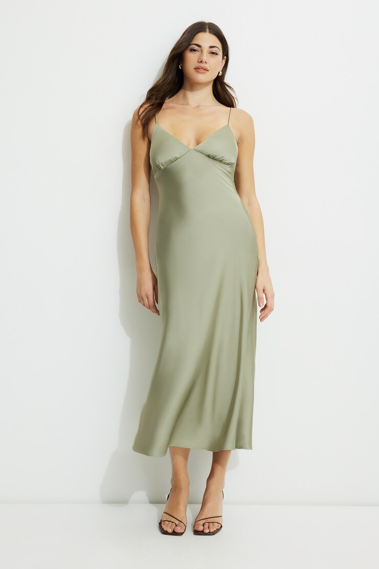 Sage Satin Midi Dress Seagrass Green large