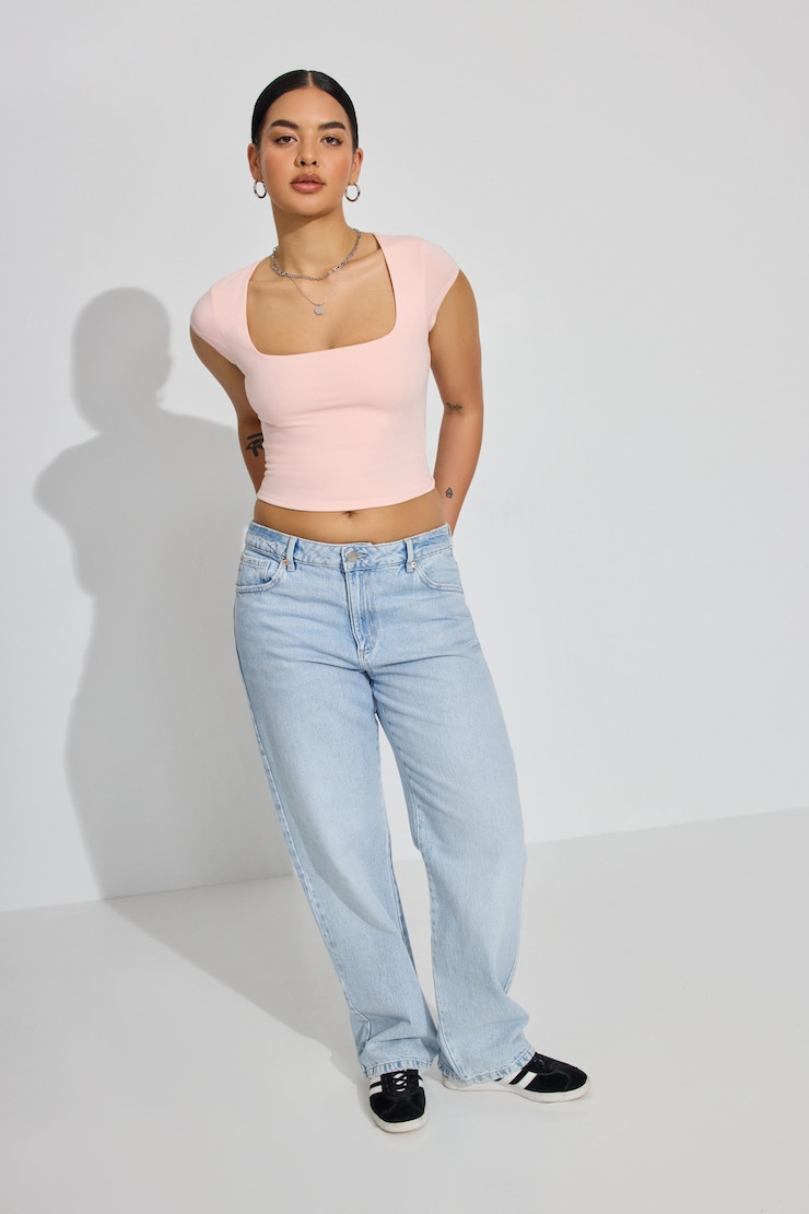 Portia Square Neckline Tee, Chalk Pink, large