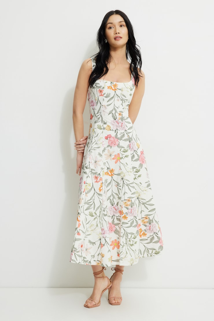Capri Poplin Maxi Dress Beige Floral large