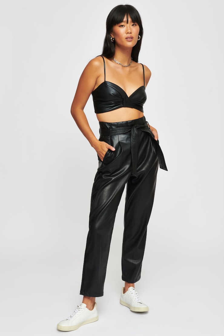 Twist-Front Faux Leather Bustier Jet Black large