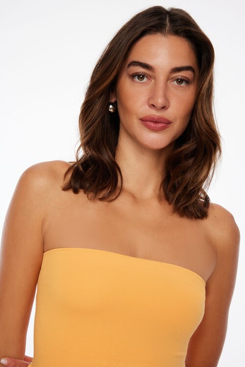 Mix Media Maxi Tube Dress Orange | Dynamite