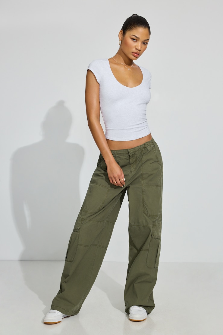 Poplin Extreme Baggy Cargo Pants, Army Green, large
