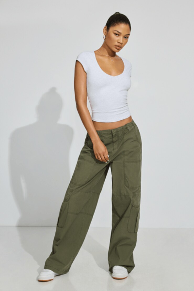 Poplin Extreme Baggy Cargo Pants, Army Green, large