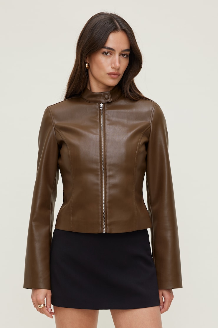 Slim Fit Faux Leather Moto Jacket
