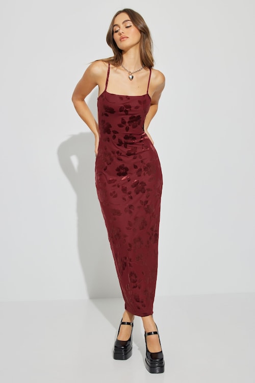 Burnout Cut Out Maxi Dress Red | Garage