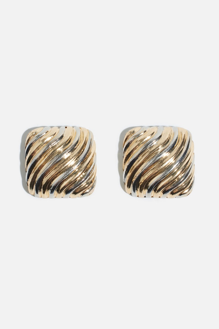 2-Tone Square Button Earrings Gold/Silver large