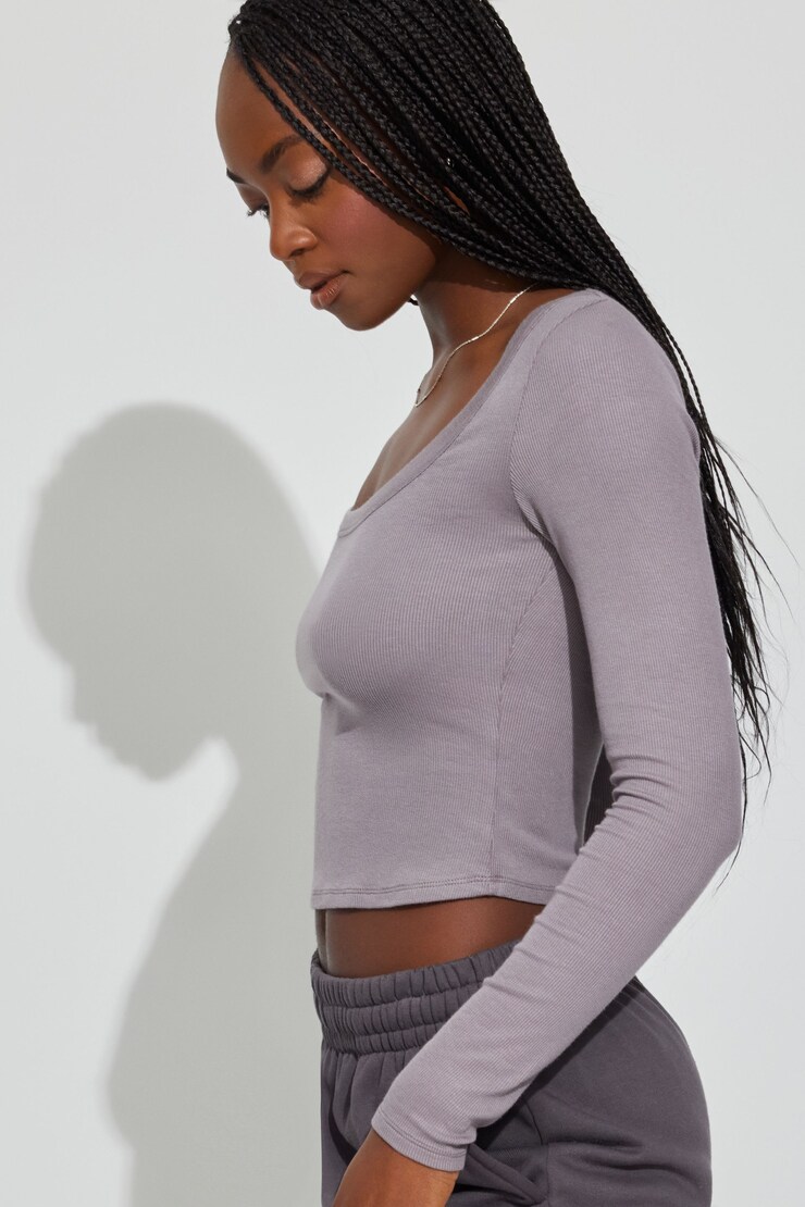Pamela Long Sleeve Scoop Neck Top, Smoked Out Grey, large